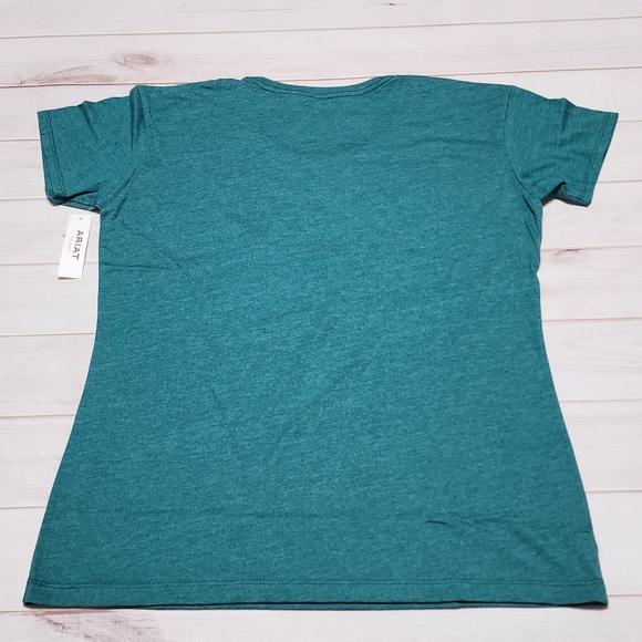 NWT Ariat Longhorn Watercolor Short Sleeve Teal Green T-Shirt Size Small / Large - Picture 4 of 11